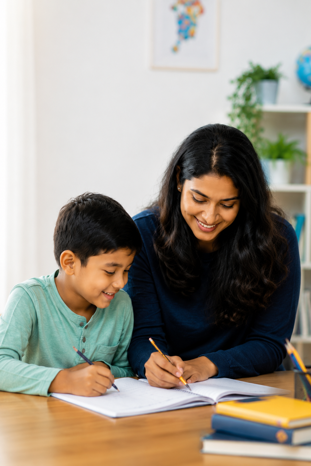 Primary school student learning in a home-based tuition environment